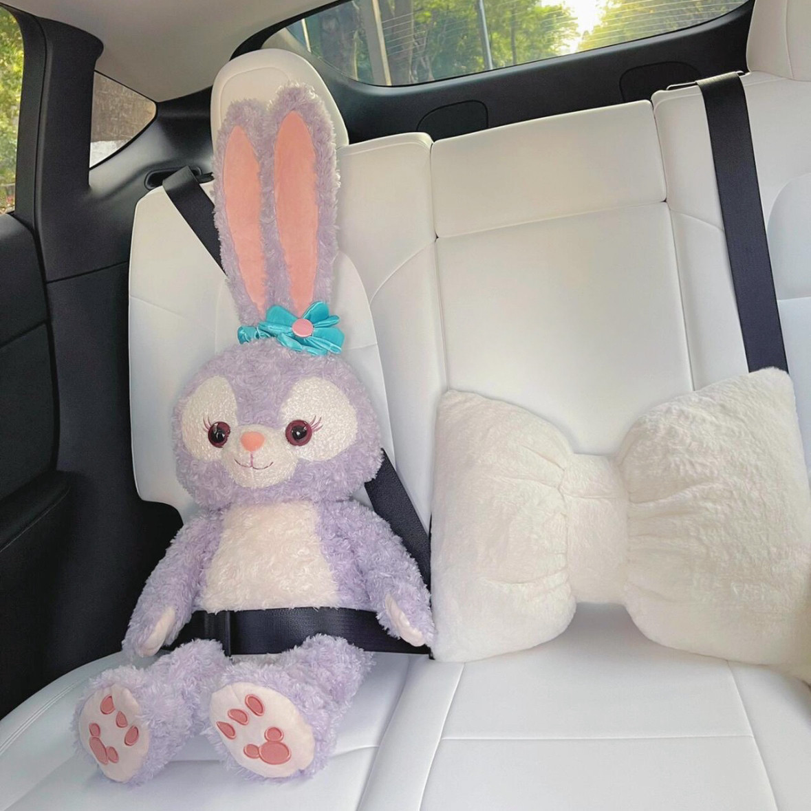 超舒适毛绒蝴蝶结汽车头枕腰靠 网红可爱少女心车载靠枕护腰靠垫