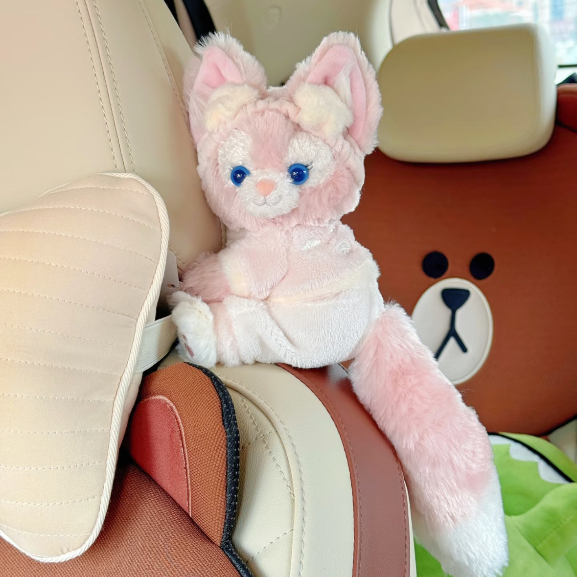 可爱玲娜贝儿汽车头枕护颈枕车载座椅靠背垫车内装饰品玩偶公仔