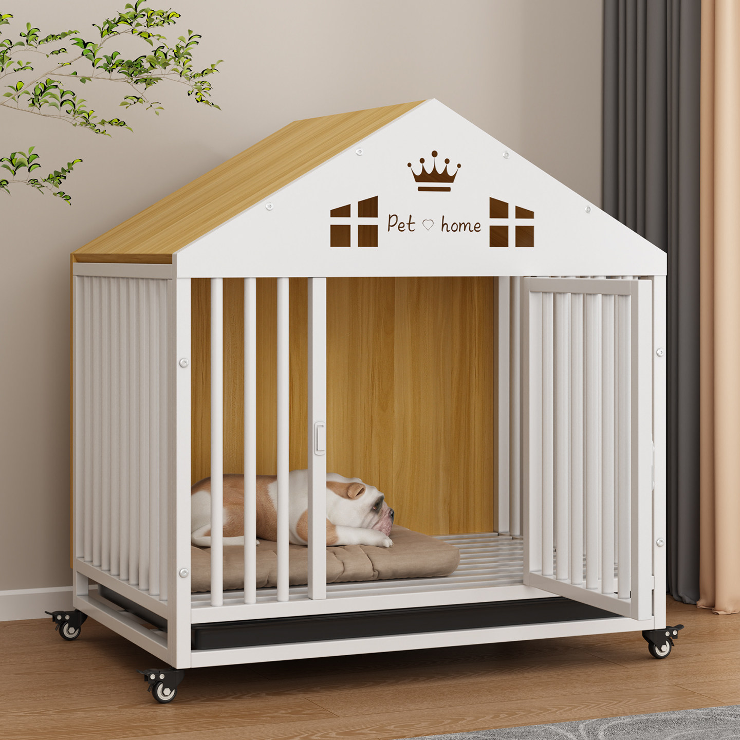 多功能实木钢架宠物狗别墅中小型犬笼室内外可移动狗笼狗窝带厕所