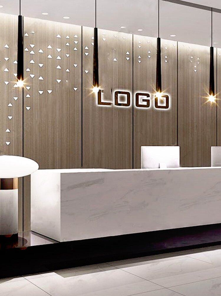 3d立体木饰面logo背景墙纸公司前台形象墙会议室装饰酒店大堂壁纸