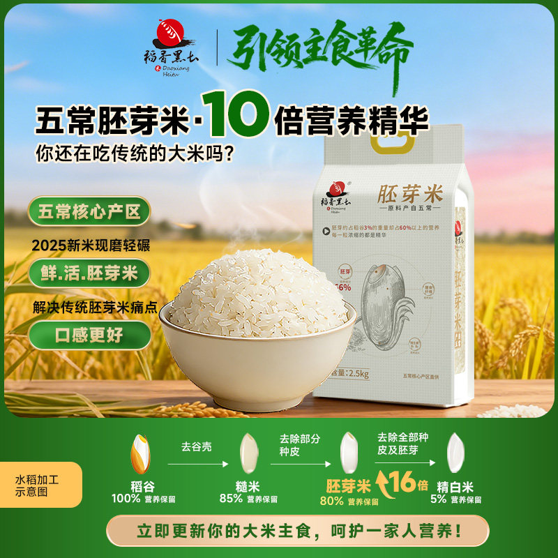 胚芽米五常大米大米稻香黑土东北长粒新米2025年2.5kg正宗,粮油调味/速食/干货/烘焙,胚芽米,淘宝优惠券,粉丝福利购,淘宝优惠卷