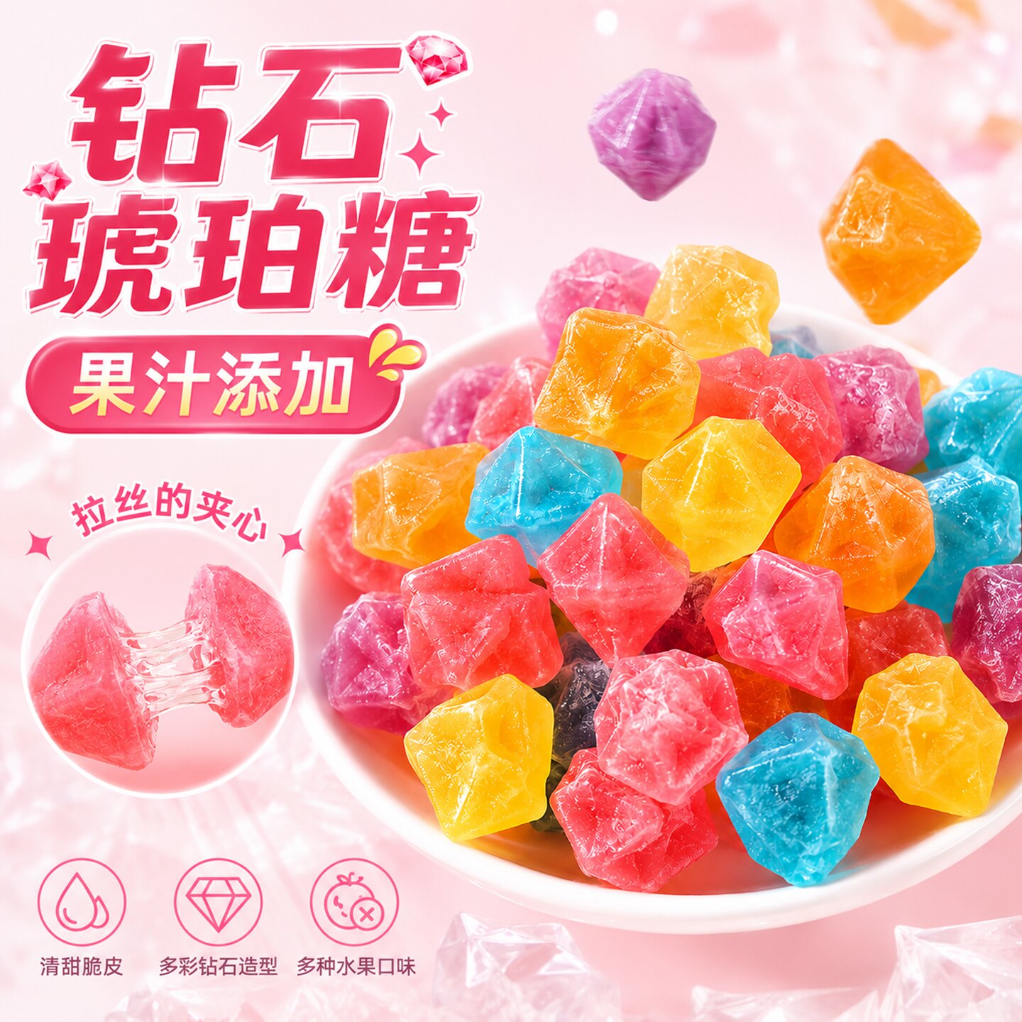 网红琥珀彩虹水果晶宝石糖果零食