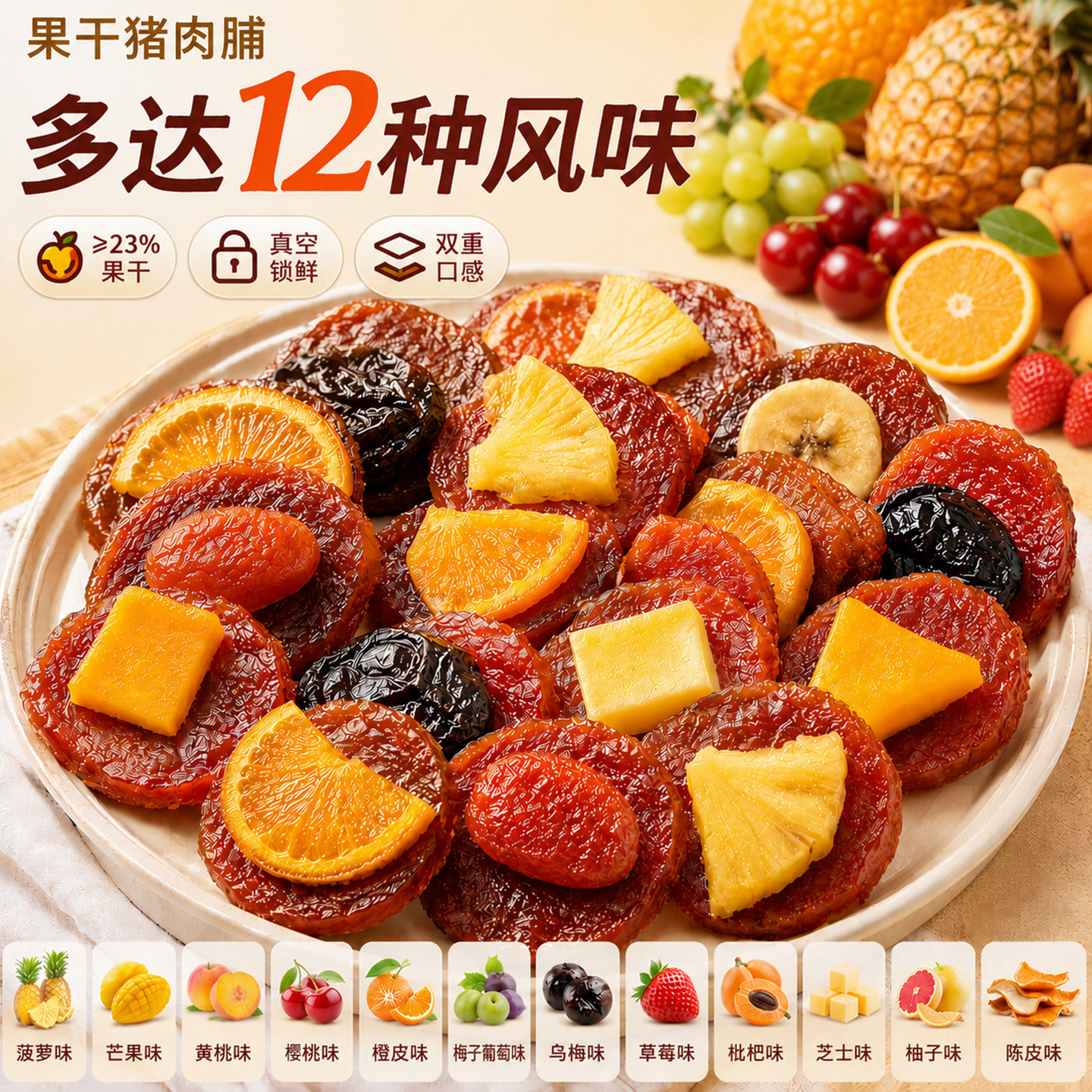 炭烤猪肉脯肉脯干零食芝士陈皮草莓水果即食高蛋白质解馋休闲小吃