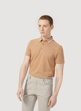 Lavico/朗维高男士姜黄色时尚新商务翻领Polo领三粒扣短袖T恤