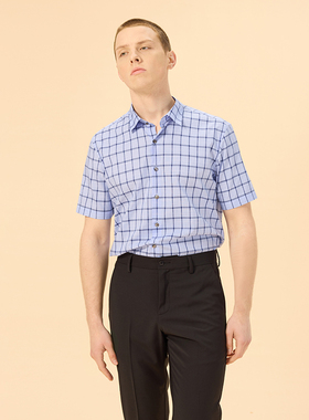 【特价清仓】Lavico/朗维高男士短衬蓝色全棉时尚短袖衬衫男装