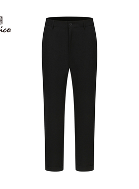 【商场同款】Lavico/朗维高男士通勤修身黑色泡泡纱外翻边休闲裤