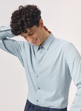 【商场同款】Lavico/朗维高男士长衬湖蓝色时尚商务都市长袖衬衫