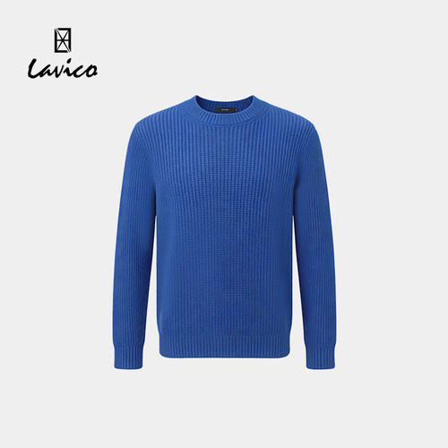 【商场同款】Lavico/朗维高男士时尚休闲圆领长袖针织衫宝蓝上衣