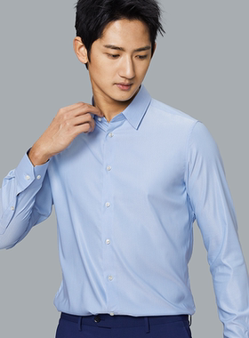 Lavico/朗维高男士长衬灰蓝色时尚轻商务长袖衬衫男春秋上衣