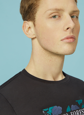 【特价清仓】Lavico/朗维高男装黑色印花时尚舒适休闲款圆领T恤男