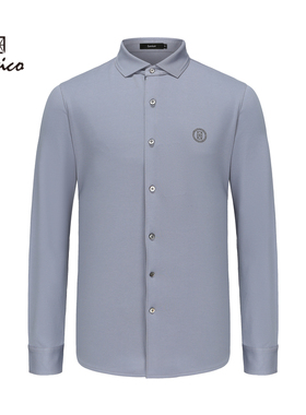 【特价清仓】Lavico/朗维高男士灰蓝色时尚衬衫翻领长袖T恤秋冬