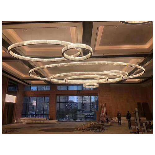 现代轻奢简约水晶三角条不锈钢框架LED吊灯酒店会所非标工程灯具