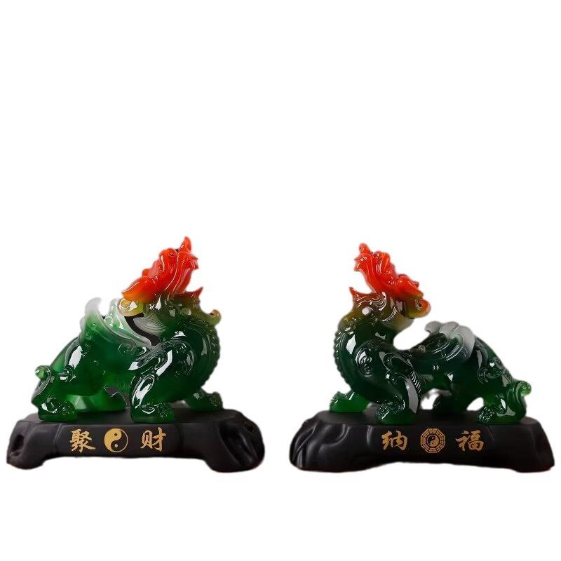聚财纳福貔貅摆件一对招财玉工艺品客厅店铺办公室装饰品开业礼品