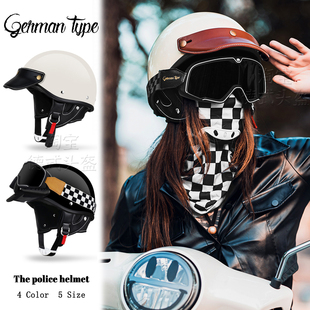 日式复古机车摩托车警盔头盔男女小盔体巡航盔半盔四季电动车瓢盔
