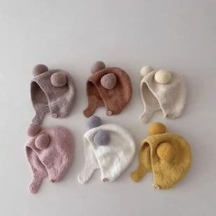 【下单立减50】秋冬新款宝宝护耳帽秋冬保暖防寒双球软糯包头帽