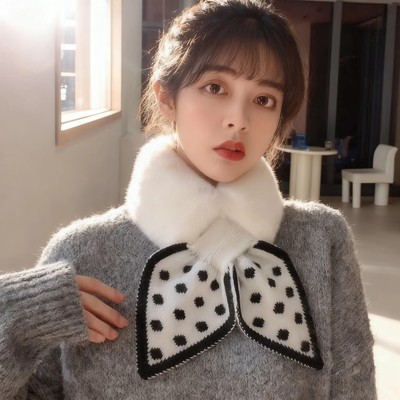 【下单立减50】毛绒女新款冬韩系氛围感百搭保暖交叉毛领围脖护颈