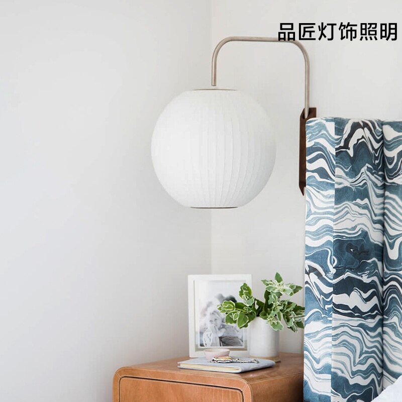 意大利北欧设计日式玄关阳台过道卧室蚕丝腰鼓圆球形飞碟餐厅壁灯