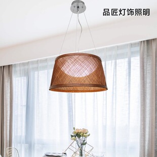 侘寂风草帽灯藤艺手工吊灯创意个性复古民宿阳台灯笼椎桶形吊灯
