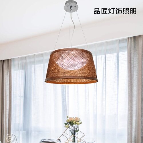 侘寂风草帽灯藤艺手工吊灯创意个性复古民宿阳台灯笼椎桶形吊灯