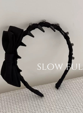 洋气缎面水钻发箍波浪带齿蝴蝶头箍黑色发饰名媛高颅顶碎发卡头饰