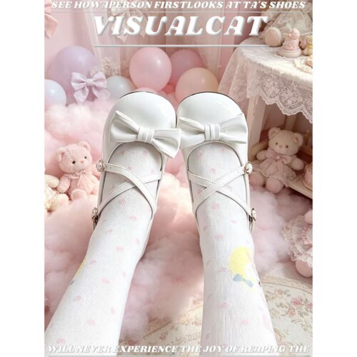 VISUALCAT甜美低跟圆头玛丽珍鞋