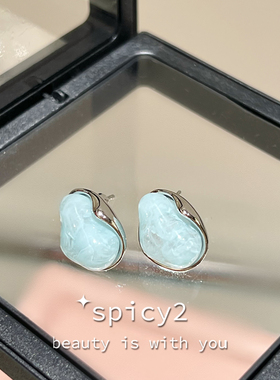 spicy2 小众设计冰薄荷几何金属不规则耳钉清透高级感轻奢耳环潮