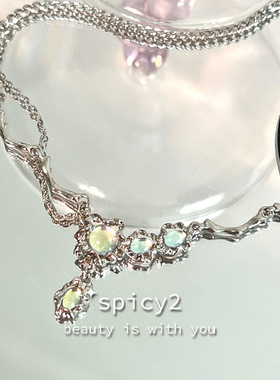 金属液态梦幻猫眼链条项链小众潮