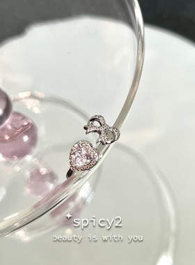 闪钻蝴蝶结爱心开口戒甜美戒指