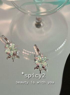 spicy2 夏日气泡 小众花朵水钻青柠绿高级感耳环仙气少女清新耳饰