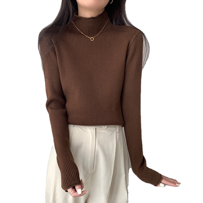 秋冬半高领针织打底衫女大码