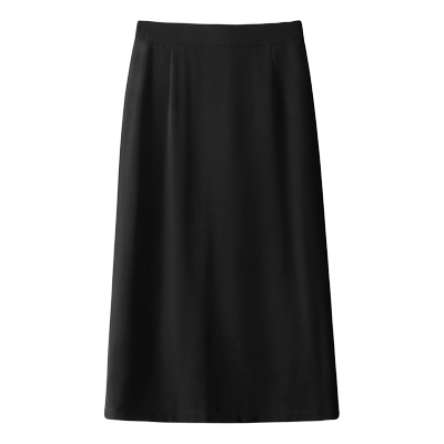 大码后开叉黑色西装包臀A字裙女