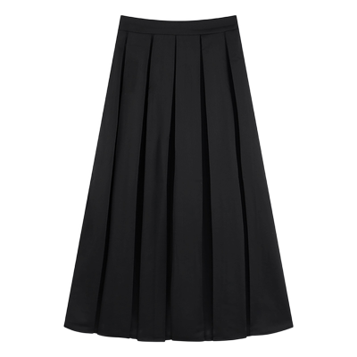 大码梨型身材遮胯高腰百褶长裙女