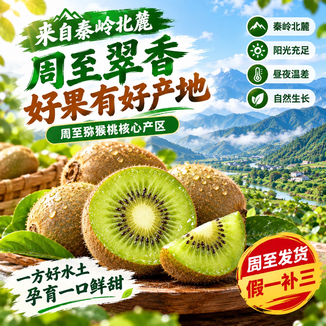 陕西周至翠香猕猴桃奇异果新鲜当季大果孕妇可食自然生长