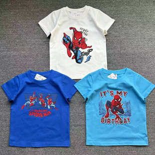 外贸日单蜘蛛侠漫威男童夏款纯棉套头短袖T恤衫卡通动漫