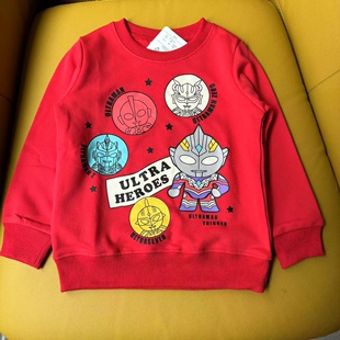 外贸日单新款奥特曼男童长袖纯棉毛圈套头卫衣卡通动漫迪迦塞罗