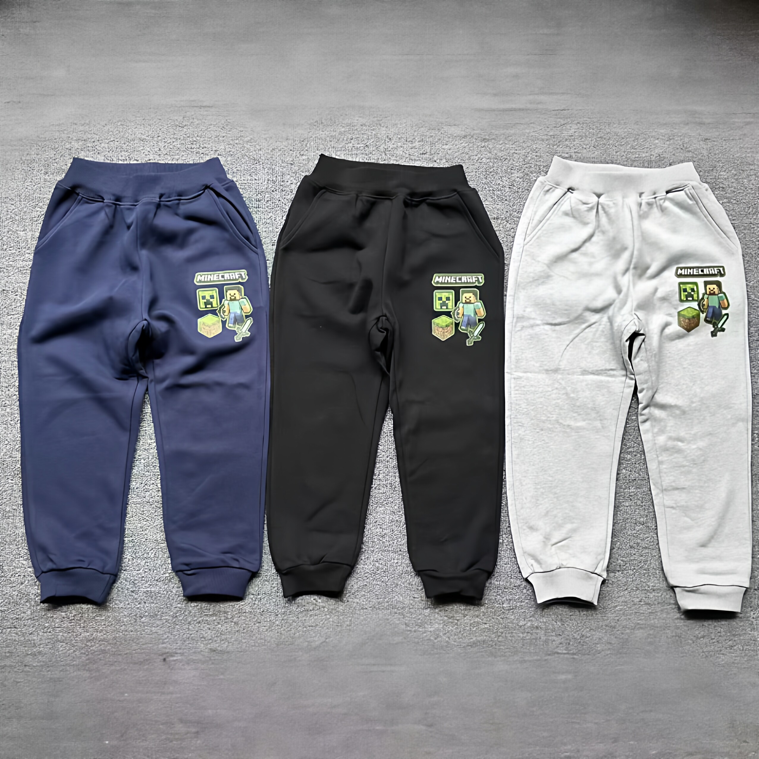 外贸日单我的世界男童春秋款纯棉毛圈卫裤长裤卡通动漫史蒂夫