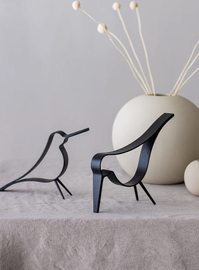 北欧风伍迪鸟摆件黑色设计客厅儿