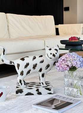 现代创意简约灰蓝斑点猫摆件酒店