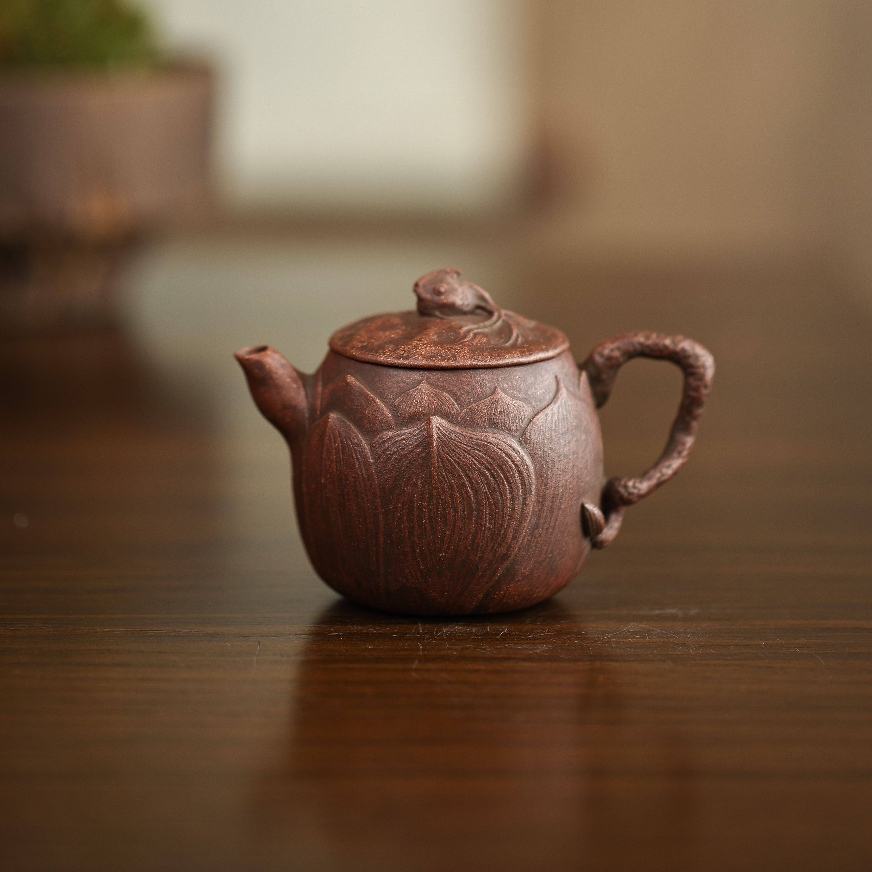 荷塘壶 花器 曾斌设计 荷叶莲花 全手工制作 原矿紫砂 容量180cc