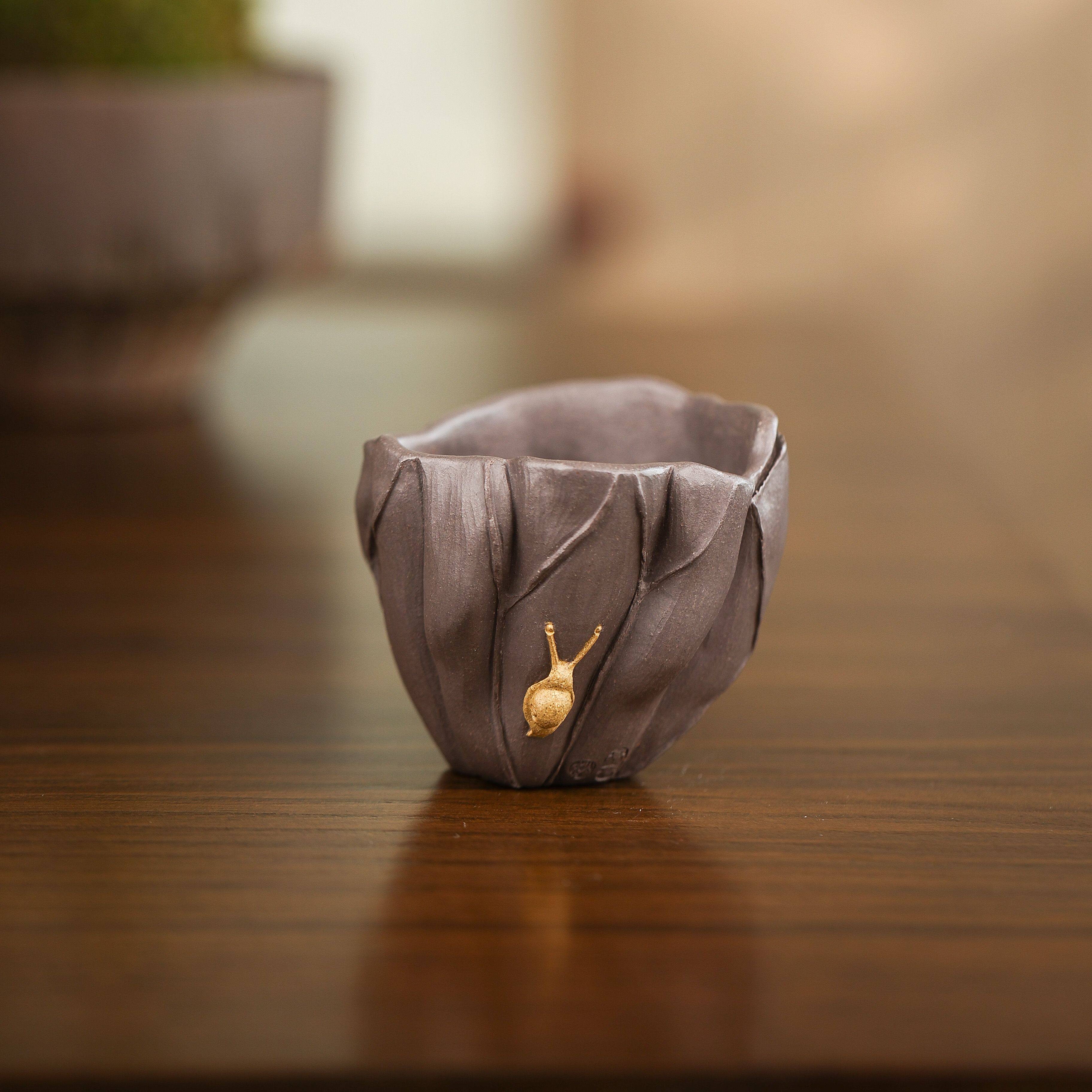 宜兴紫砂主人杯 精品茶杯 品茗杯 花杯 蜗牛杯 全手工 仿生刻绘杯