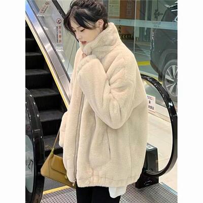 皮草女羊羔毛外套2025秋冬年轻新款仿獭兔毛毛绒大衣短款加厚棉服