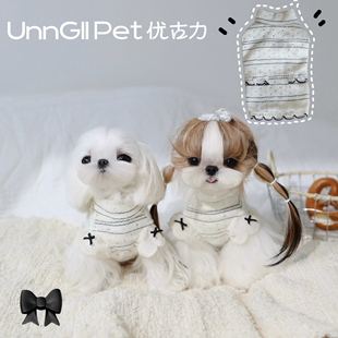UnnGllPet优古力原创秋冬条纹镂空飞袖 宠物狗衣服 针织毛衣打底衫