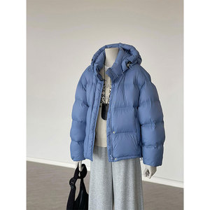 牛货闭眼入~时尚款 蓝色羽绒服棉服连帽外套女秋冬穿搭百搭面包服
