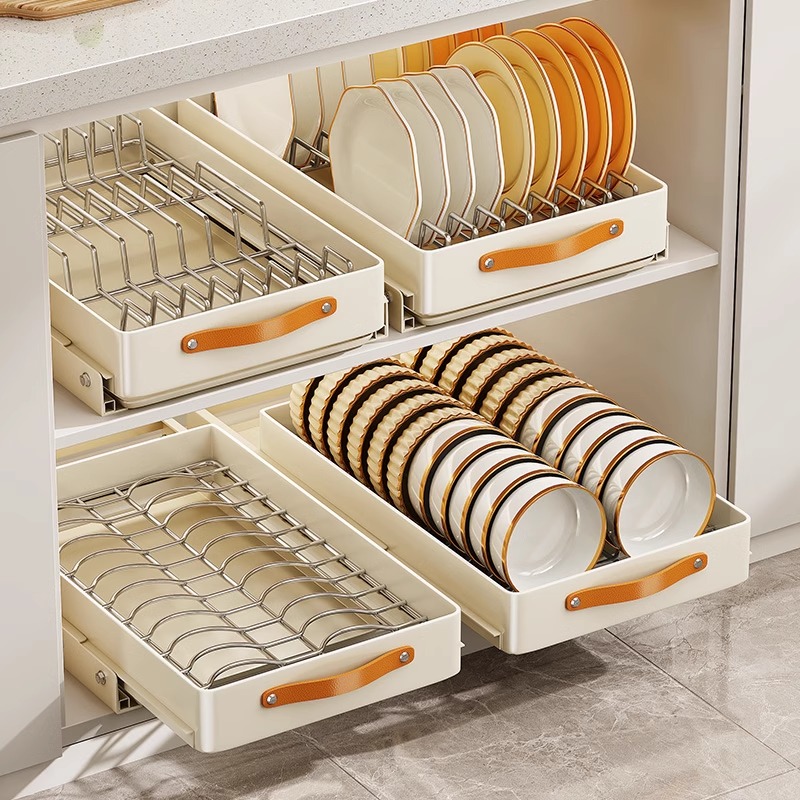 德国不锈钢奶油风碗碟拉篮