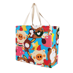 超市购物袋折叠便携大容量结实帆布袋卡通印花手提买菜包环保袋