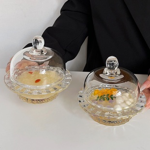 玻璃燕窝盅家用高级感带盖水果甜品碗创意ins糖水银耳碗汤盅 欧式