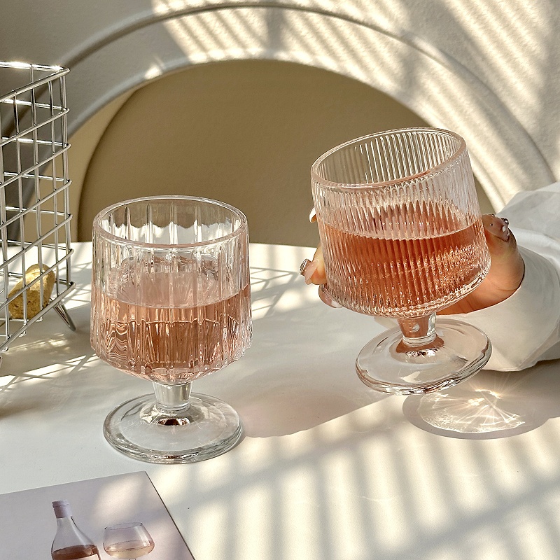 甜酒杯条纹高脚玻璃杯ins高颜值