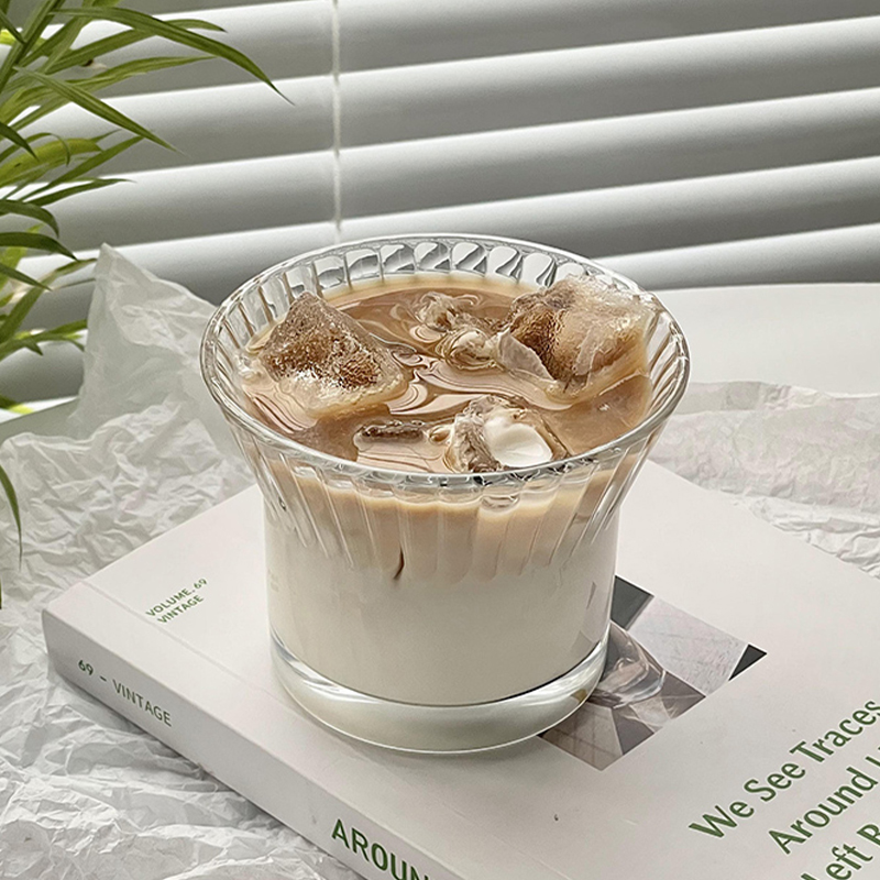 冰美式咖啡杯ins风花朵玻璃杯子