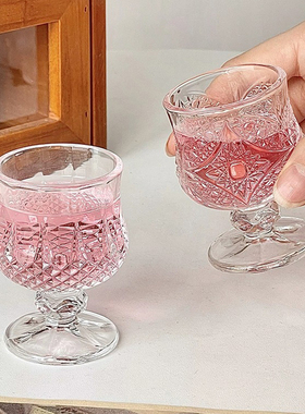 复古迷你甜酒杯浮雕白兰地杯梅酒杯精致小巧杯子可爱小酒杯一口杯