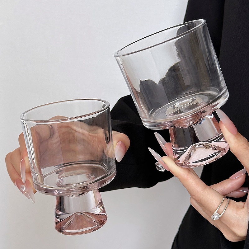 粉色限定山脉玻璃杯高级感小众微醺杯高脚杯酒杯甜品咖啡杯饮品杯